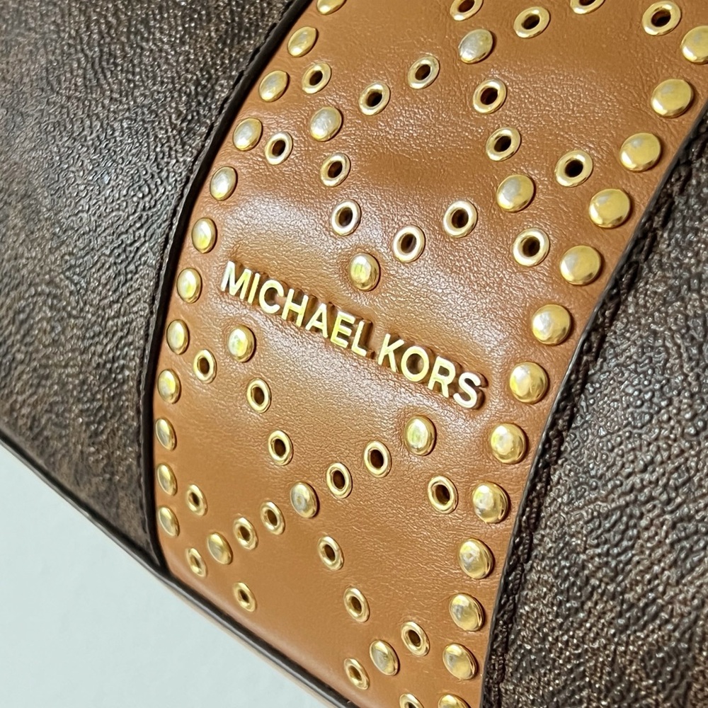 Michael Kors Brown Signature Coated Canvas Raven Large Purse Tote Bag - Picture 6 of 16